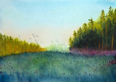 gün batımı çam ve çim