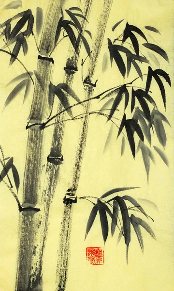 harmonious bamboo trees on a yellow background