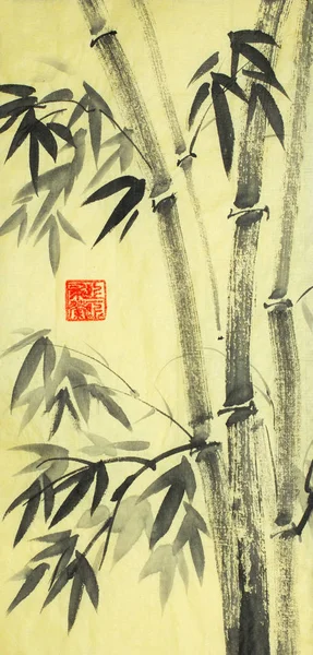 Heldere Bamboe Bomen Geschilderd Chinese Stijl — Stockfoto