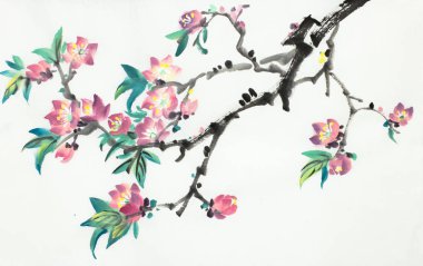 çiçekli şeftali parlak dalı