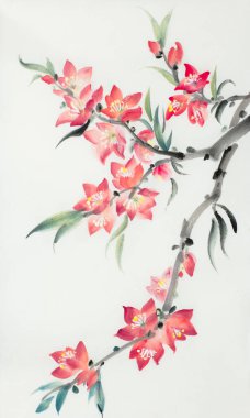 parlak çiçekli şeftali dalı