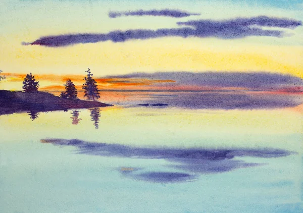 夕阳西下的湖面 — 图库照片
