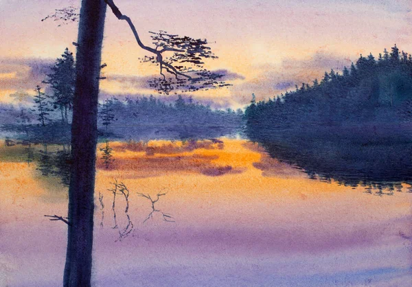 Φωτεινό Ηλιοβασίλεμα Μια Ήσυχη Λίμνη — Φωτογραφία Αρχείου