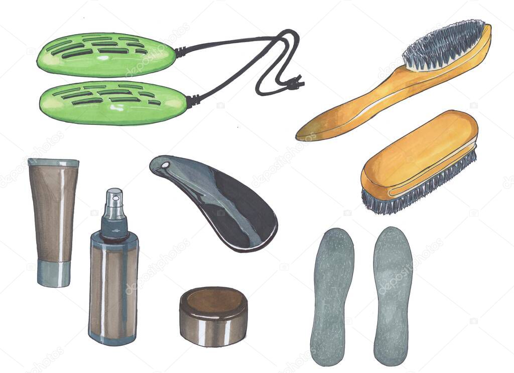 A set of tools for the care and protection of shoes
