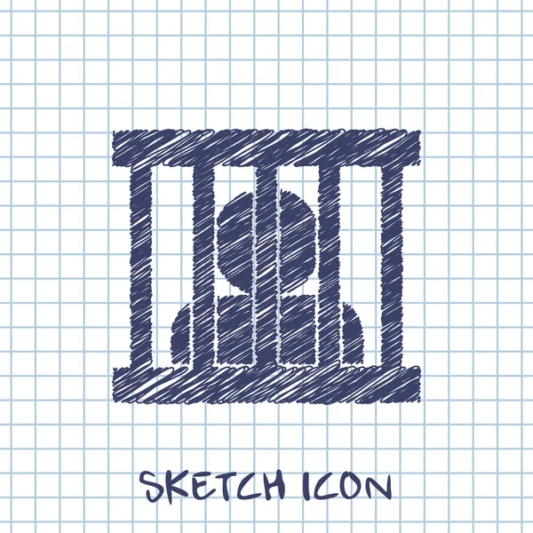 Uvězněný muž, věznice vektorové skici ikonu — Stockový vektor