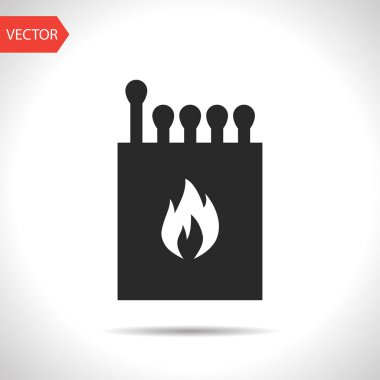 Bir kutu kibrit illüstrasyon. Yangın vektör simgesi