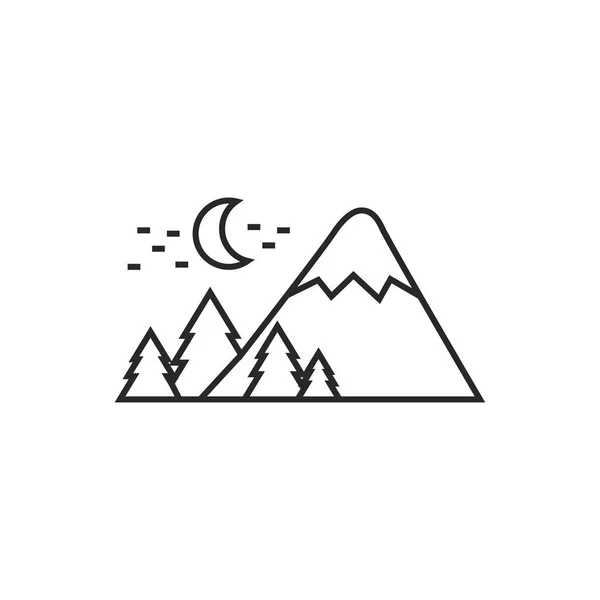 Mountains covered with snow at night illustration. Traveling vector outline icon. — Stock Vector