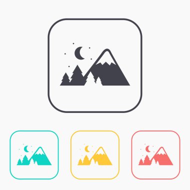 Dağlar gece illüstrasyon kar kaplı. Seyahat vektör renk simgesi seti. 