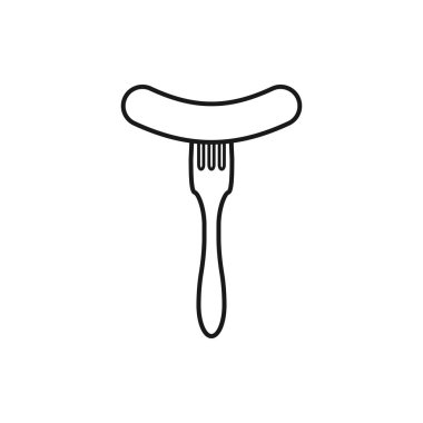 çatal üzerinde sosis vektör anahat simgesi 