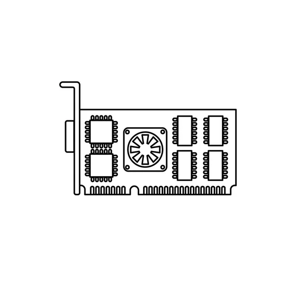 Icono contorno vectorial de la tarjeta de vídeo ordenador — Archivo Imágenes Vectoriales