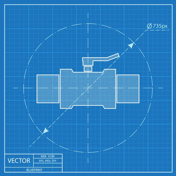 Összekötő csöveket szelep illusztráció. Mérnök-vektor Blueprint ikon — Stock Vector