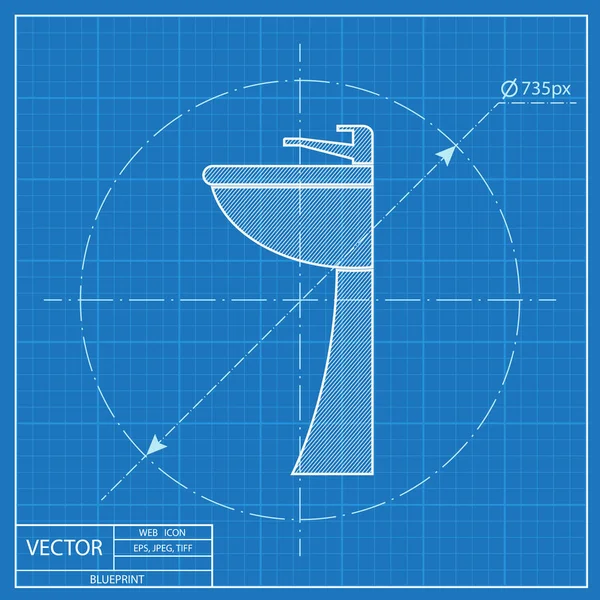Sink with faucet illustration. Bathroom vector blueprint icon — Stock Vector