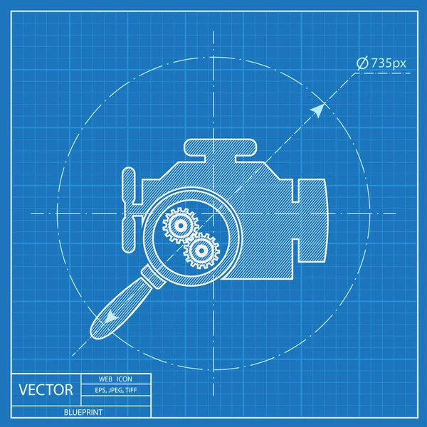 Auto motor diagnostische reparatie vector blauwdruk pictogram. Technische illustratie. Stockillustratie