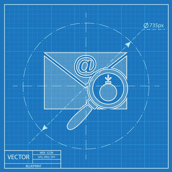 Mail bom vector blauwdruk pictogram. explosie apparaat in de envelop illustratie Stockvector