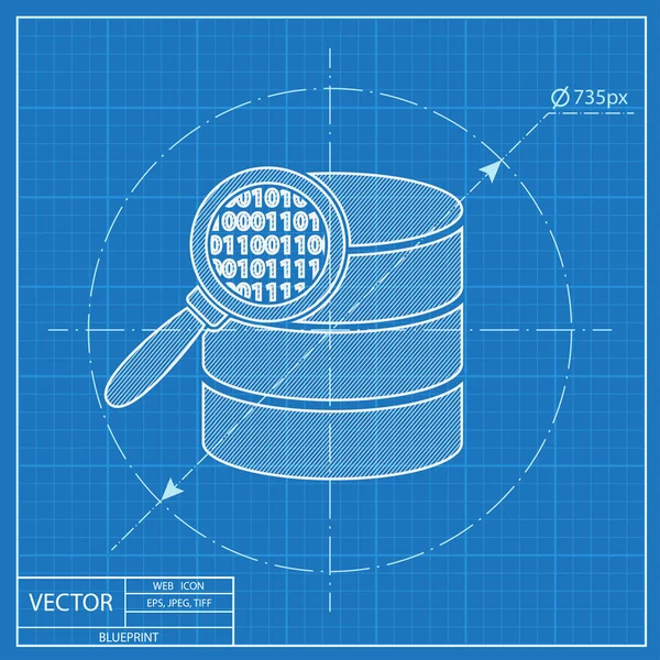 Suche Datenbank Vektor Blueprint-Symbol. Lupe und Datenillustration lizenzfreie Stockillustrationen