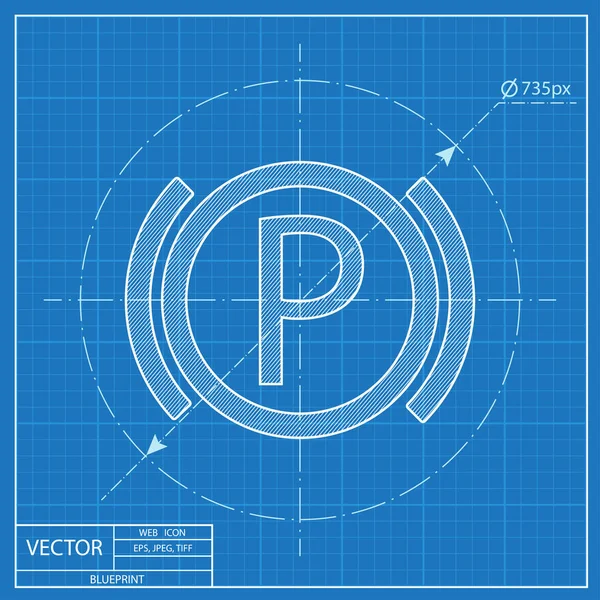 Auto parkeerrem waarschuwing vector HMI dashboard blauwdruk pictogram Stockvector