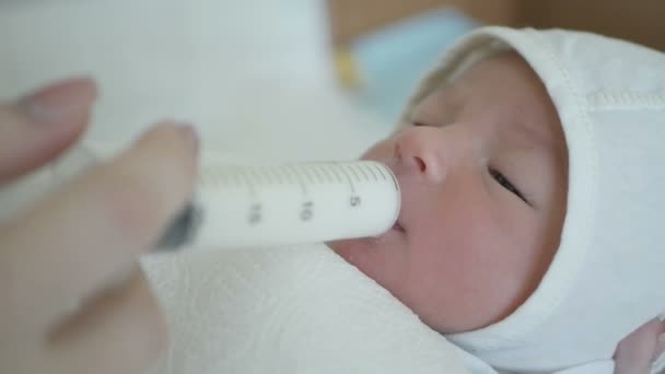 The baby boy is fed breast milk — Stock Video