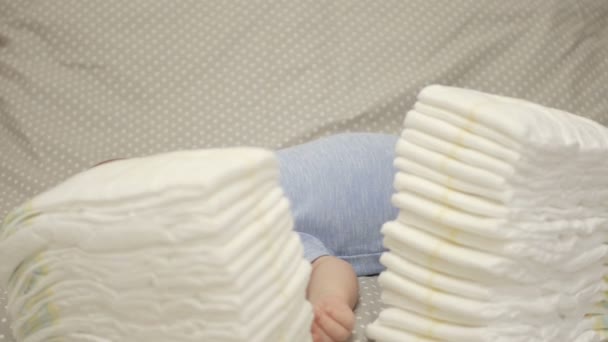 Stack Baby Disposable Diapers Baby Hygiene — Stock Video