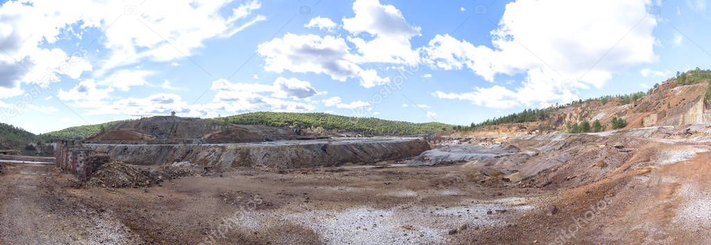 Remains of the old mines of Riotinto in Huelva (Spain), panoramic view