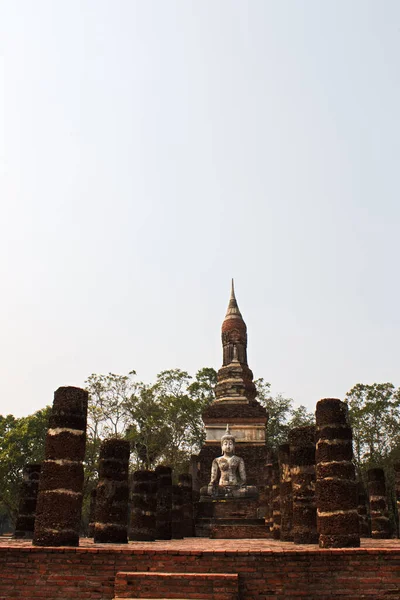 Sukhothai Tarihi Parkı 'ndaki Buda heykelleri ve aptallar.