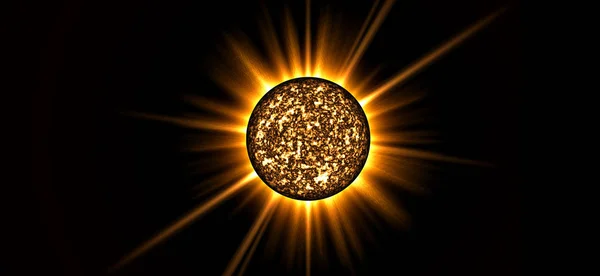 Sun, planet, space, rays, science, orange, yellow, black, flamin — Stock Photo, Image