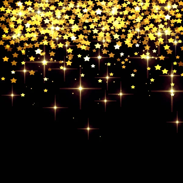 Goldener Sternenregen auf schwarzem Hintergrund, Urlaub, Weihnachten, Party, — Stockfoto