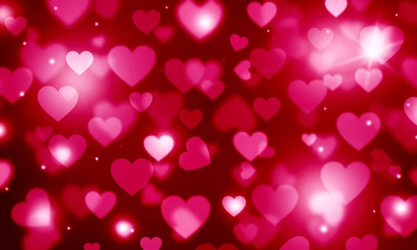 Świąteczne tło z czerwonymi sercami, bokeh, miłość, romans, niewyraźne — Zdjęcie stockowe