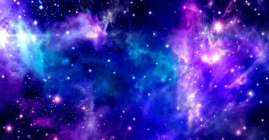 Dış uzay, evren ve nebula, yıldız kümesi, mavi, mor, pembe, parlak