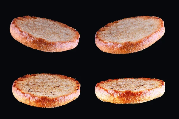 Set Von Gegrillten Burger Brötchen Isoliert Auf Schwarzem Hintergrund Nahaufnahme — Stockfoto