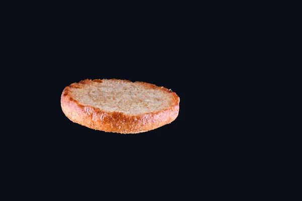 Pan Hamburguesa Parrilla Aislado Sobre Fondo Negro Cerca —  Fotos de Stock