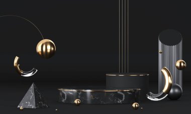 Yuvarlak podyum, kaide veya platform. Reklam yeri sahnesi. Boş ürün standı. 3d Hazırlama.