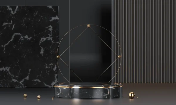 Yuvarlak podyum, kaide veya platform. Reklam yeri sahnesi. Boş ürün standı. 3d Hazırlama.