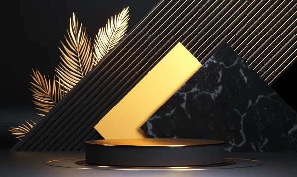 Yuvarlak podyum, kaide veya platform. Reklam yeri sahnesi. Boş ürün standı. 3d Hazırlama.