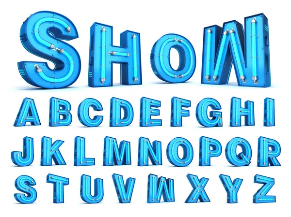 Неоновий Світловий Алфавіт Візуалізації Білому Тлі — стокове фото