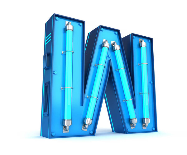 Neon light alphabet 3d rendering with clipping path