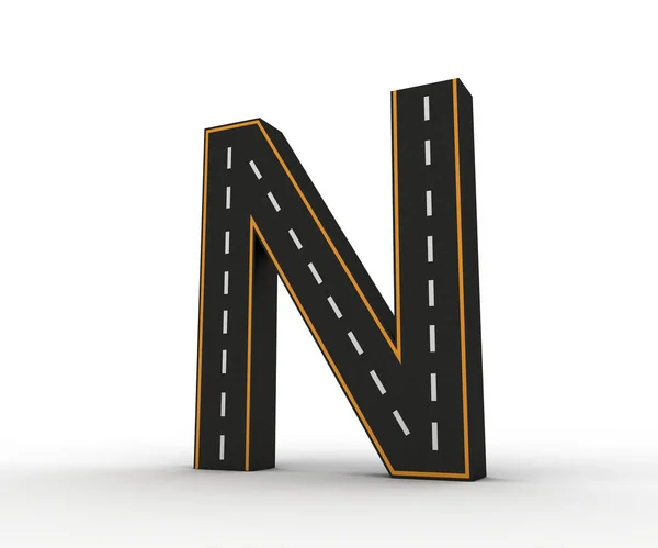 배경에 흰색과 노란색 표시가있는 도로의 형태로 그림의 알파벳 — 스톡 사진