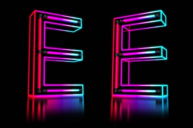 Parlayan Renkli Neon Alfabesi. 3d render illüstrasyon.
