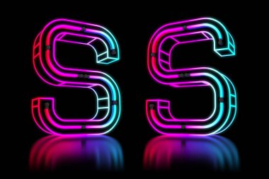 Parlayan Renkli Neon Alfabesi. 3d render illüstrasyon.