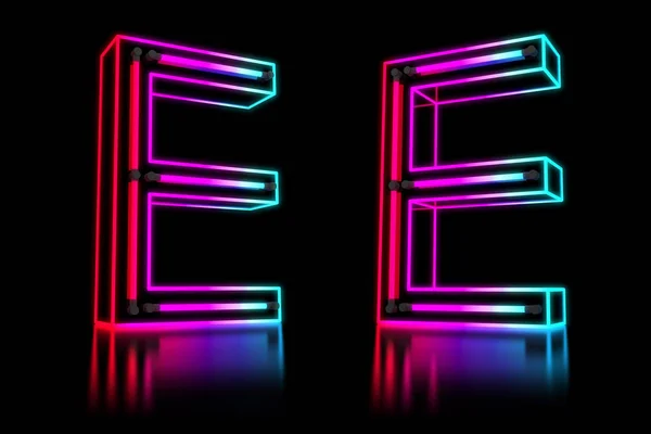 Świecące Kolorowe Neon Alfabetu Ilustracja Renderowania — Zdjęcie stockowe