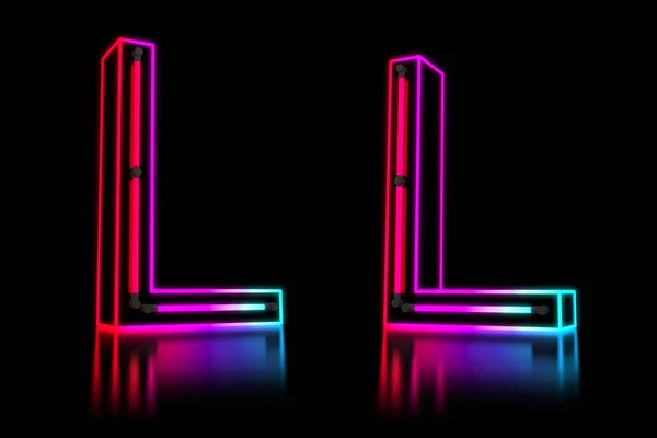 Świecące Kolorowe Neon Alfabetu Ilustracja Renderowania — Zdjęcie stockowe