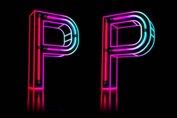 Świecące Kolorowe Neon Alfabetu Ilustracja Renderowania — Zdjęcie stockowe