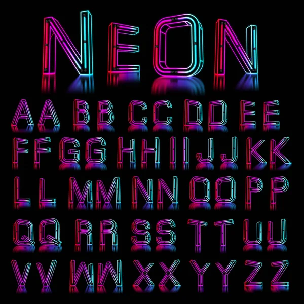Parlayan Renkli Neon Alfabesi. 3d render illüstrasyon.
