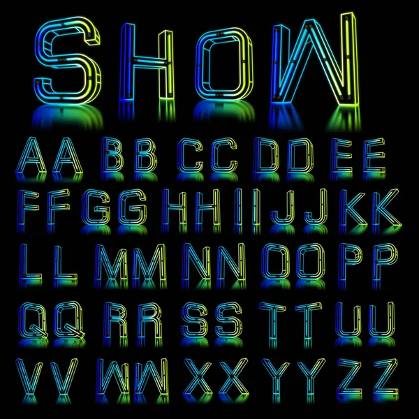 Glowing Colorful Neon Alphabet Rendering Illustration — Stock Photo, Image