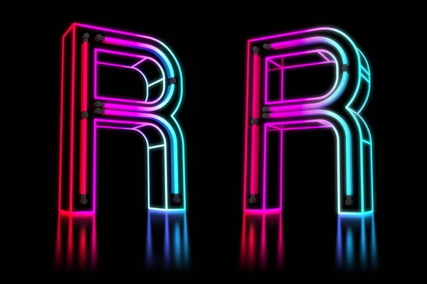 Glödande Färgglada Neon Alfabetet Rendering Illustration — Stockfoto