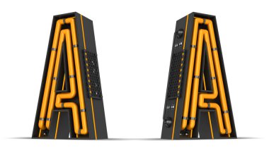 Alfabe Neon ışık 3d kırpma yolları ile resimleme.