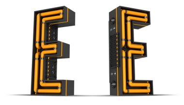 Alfabe Neon ışık 3d kırpma yolları ile resimleme.