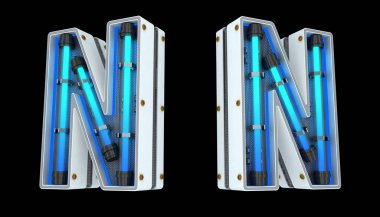 Beyaz alfabe Neon ışık 3d kırpma yolları ile resimleme.