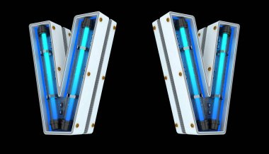 Beyaz alfabe Neon ışık 3d kırpma yolları ile resimleme.