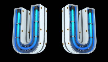 Beyaz alfabe Neon ışık 3d kırpma yolları ile resimleme.