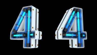 Beyaz numara Neon ışık 3d kırpma yolları ile resimleme.